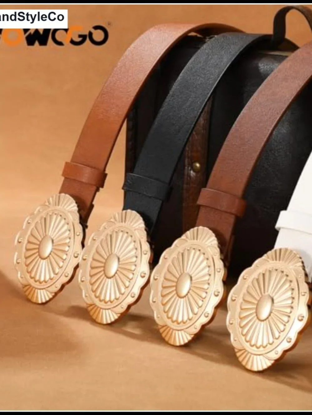 Vintage Leather Western Belt with Turquoise Concho Buckle